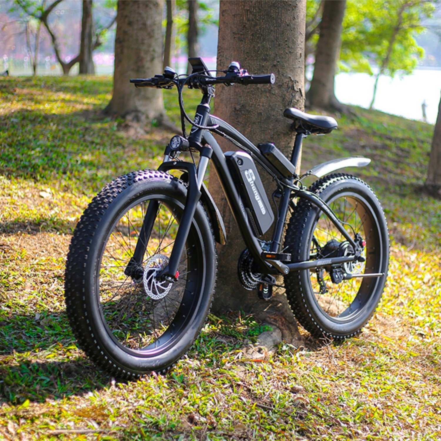 Shengmilo E-Bike MX02S 17AH 35km/h, 7 Gang Shimano TX55 Schaltwerk, Kettenschaltung, Heckmotor, 17,00 Wh Wiederaufladbare Batterien, (Set, Mit Batterieladegerät Mit Heckrahmen mit Luftpumpe), Elektrische Mountainbikes für alle Geländearten