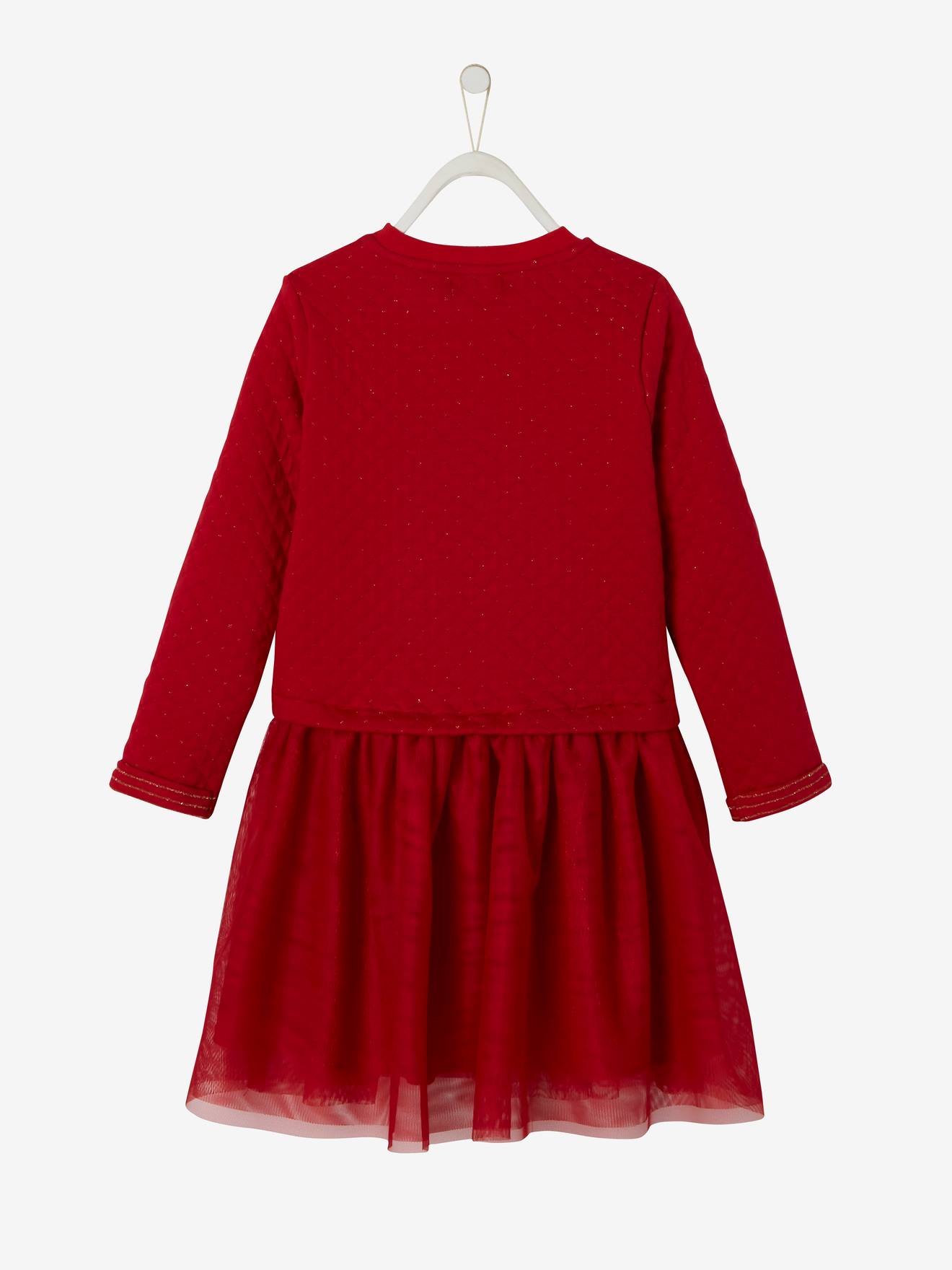 Robe de Noël fille bi-matière rouge brique