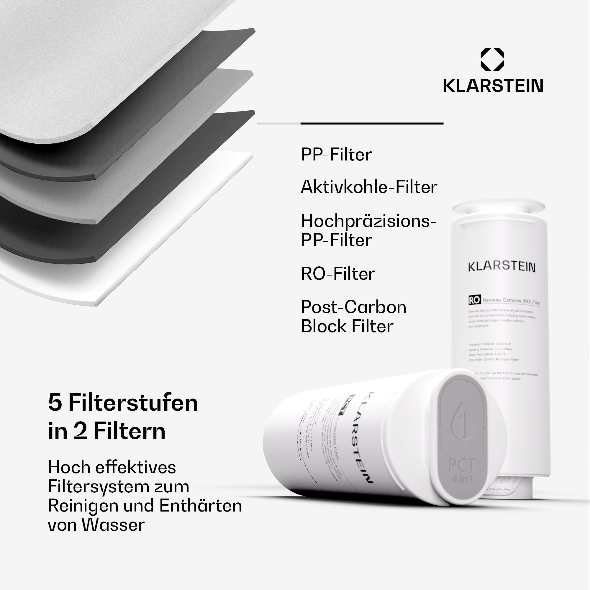 Klarstein Wasserfilter PureLine 800 Wasserfiltersystem, Zubehör für PureLine 600, RO-Filter Wasserfilter maschine Wasserhahn Home Office