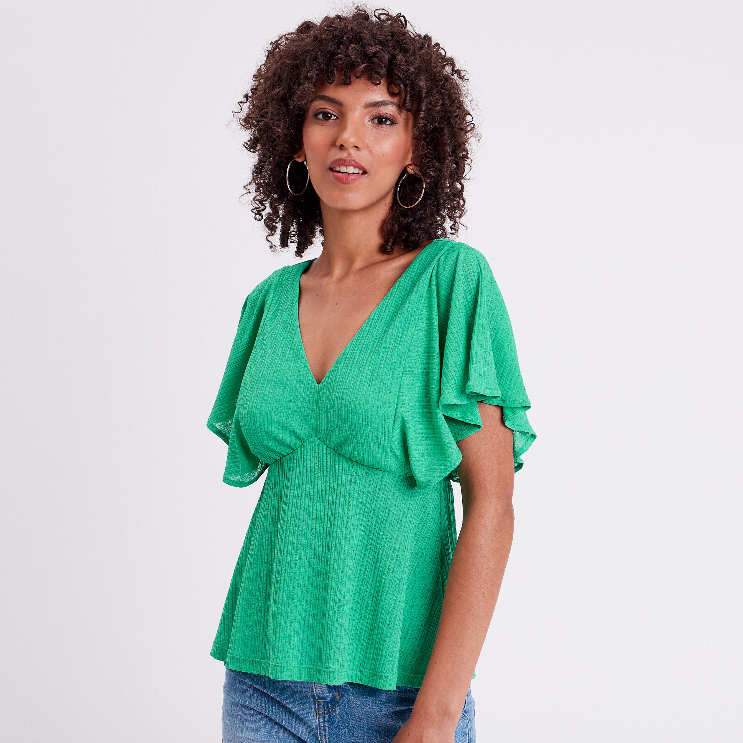 Blouse dos en V avec cordon vert menthe femme | Cache Cache