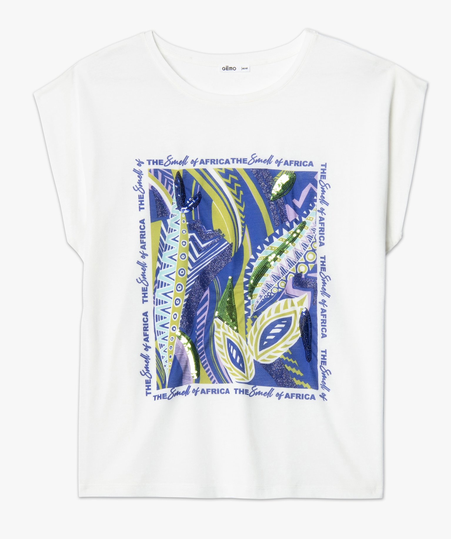Tee-shirt femme grande taille sans manches avec motif pailleté divers | GEMO