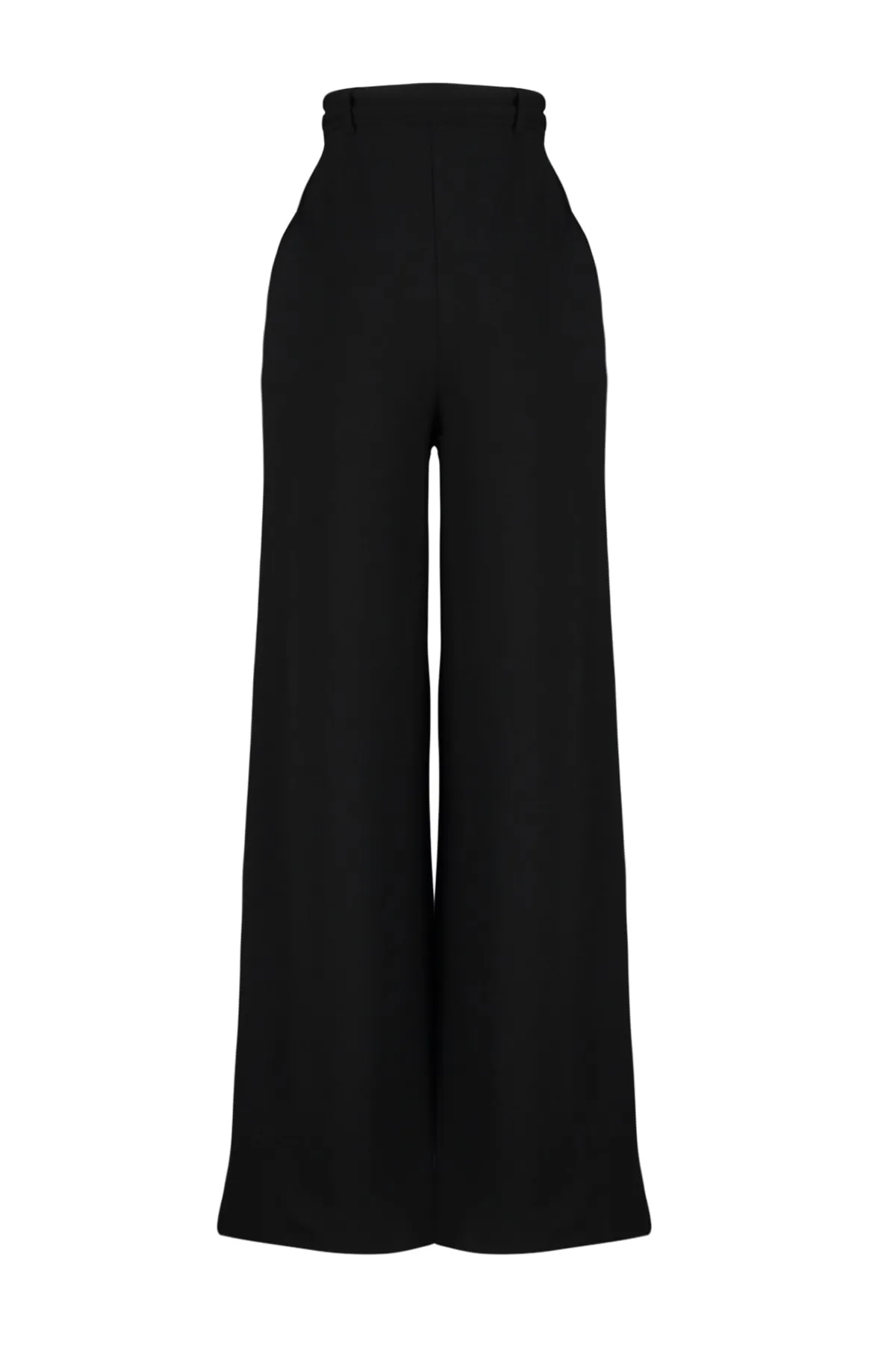 Trendyol Collection  Schwarze Strickhose mit weitem Bein und hohem Bund und Gürtel aus elegantem Kreppstoff TWOSS23PL00330