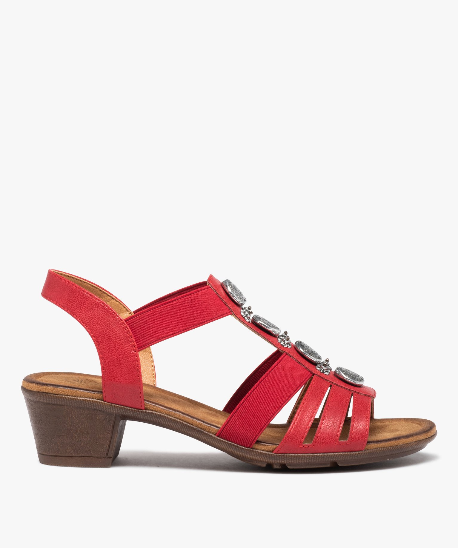 Sandales femme confort à talon et brides élastiquées rouge | GEMO
