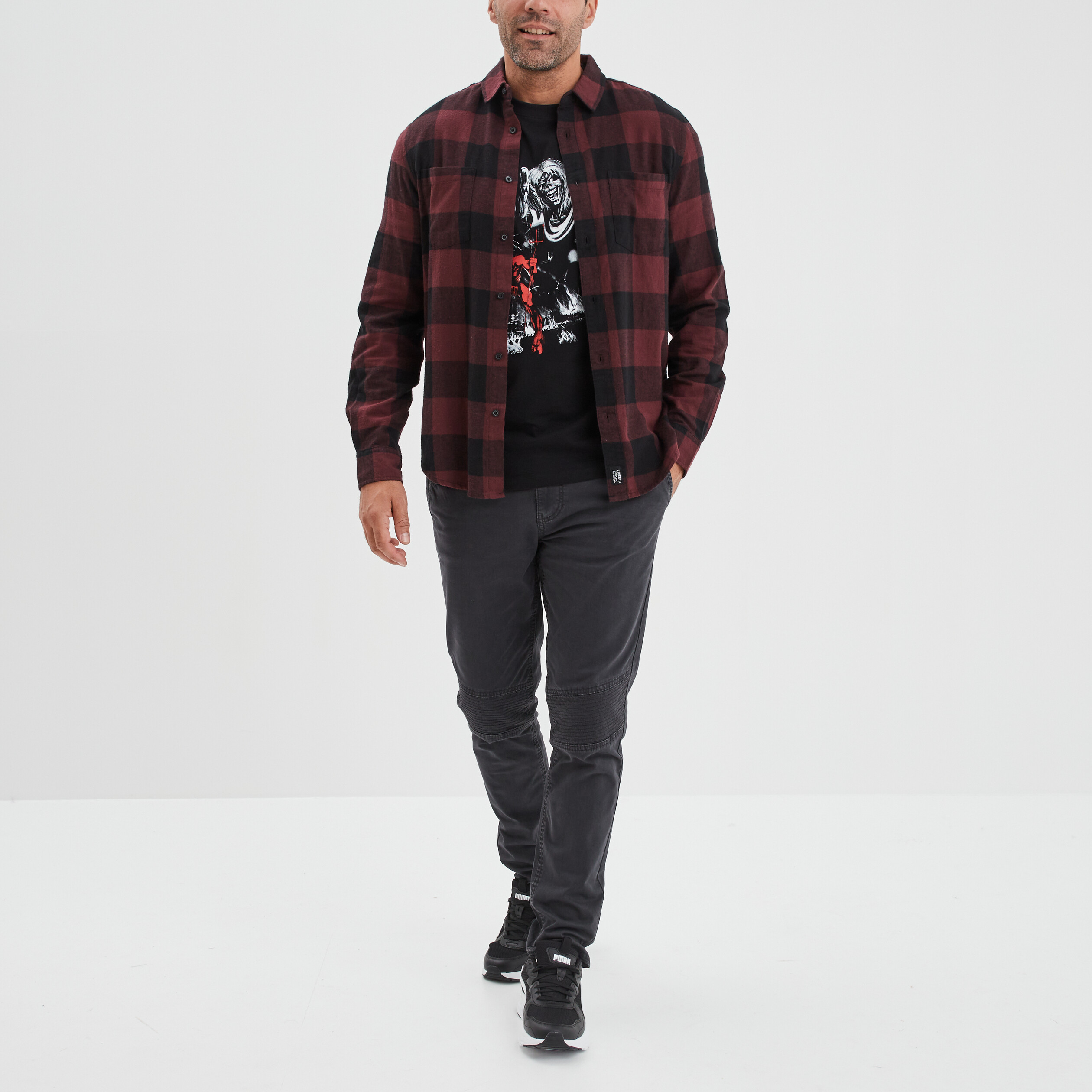Chemise droite manches longues bordeaux homme | La Halle