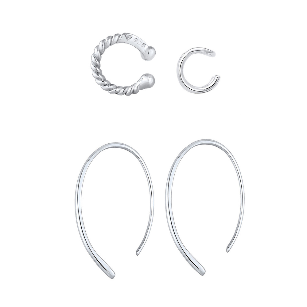 Elli Elli Boucles d'Oreilles Hoop Pull-Through Set Boucles d'Oreilles Femme-(925/1000) Boucles d'oreilles