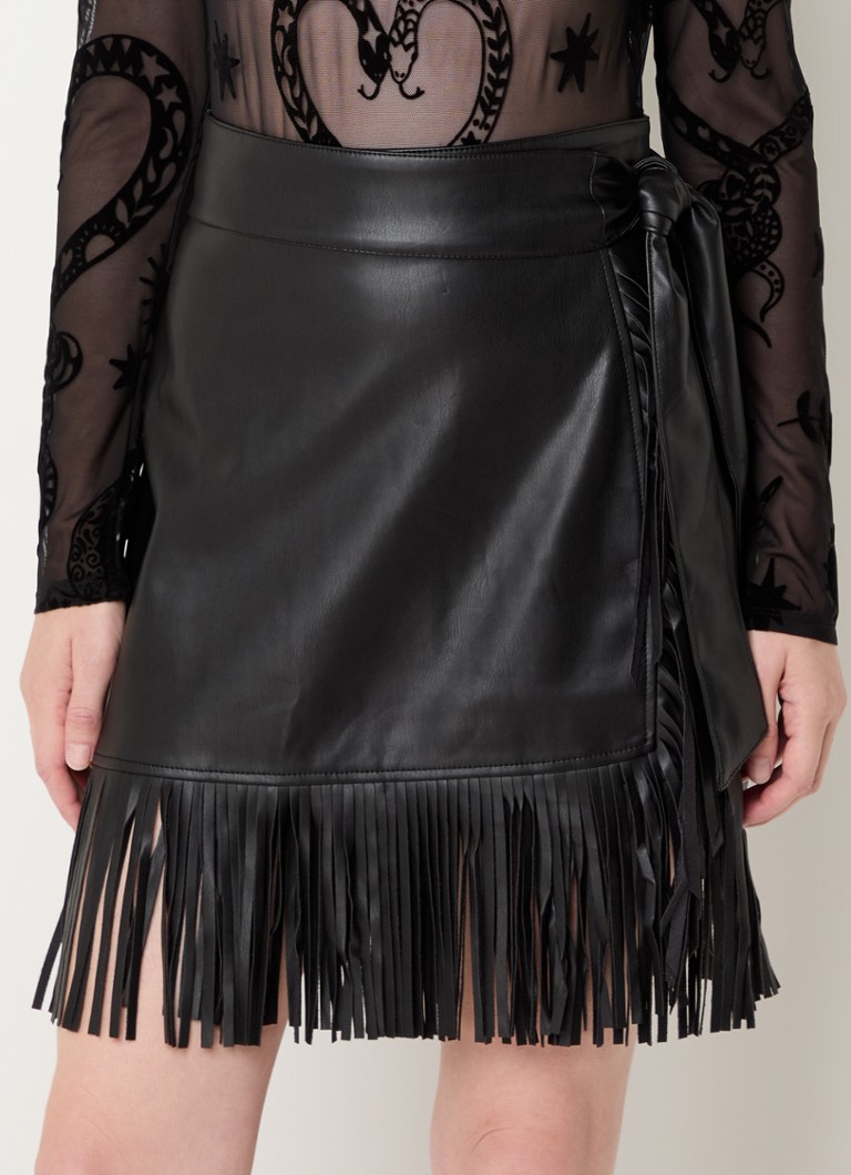 Never Fully Dressed Faux leather mini skirt with tie belt and fringes