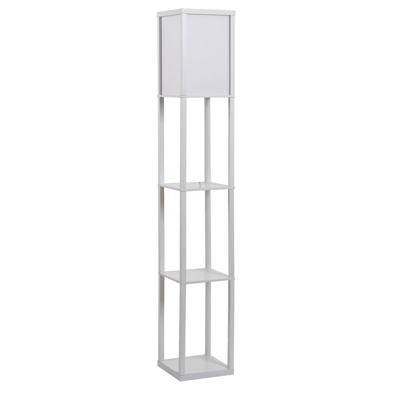 HOMCOM Stehleuchte Stehlampe mit 3 Regalen Innenbeleuchtung E27 bis 40W für Wohn-/Schlafzimmer E1-MDF, Acryl Weiß 26 x 26 x 160 cm