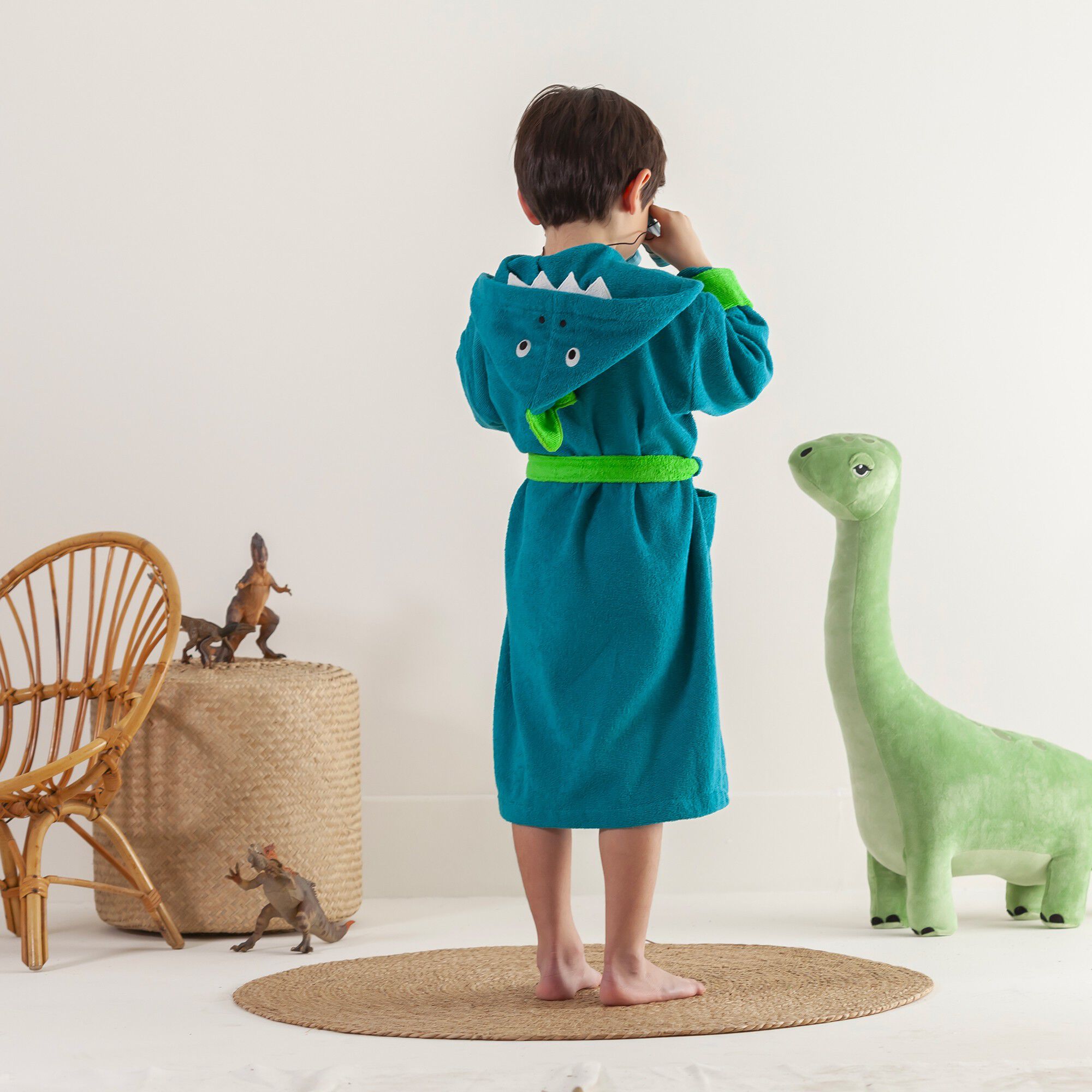 Peignoir de bain personnalisable à capuche dinosaure