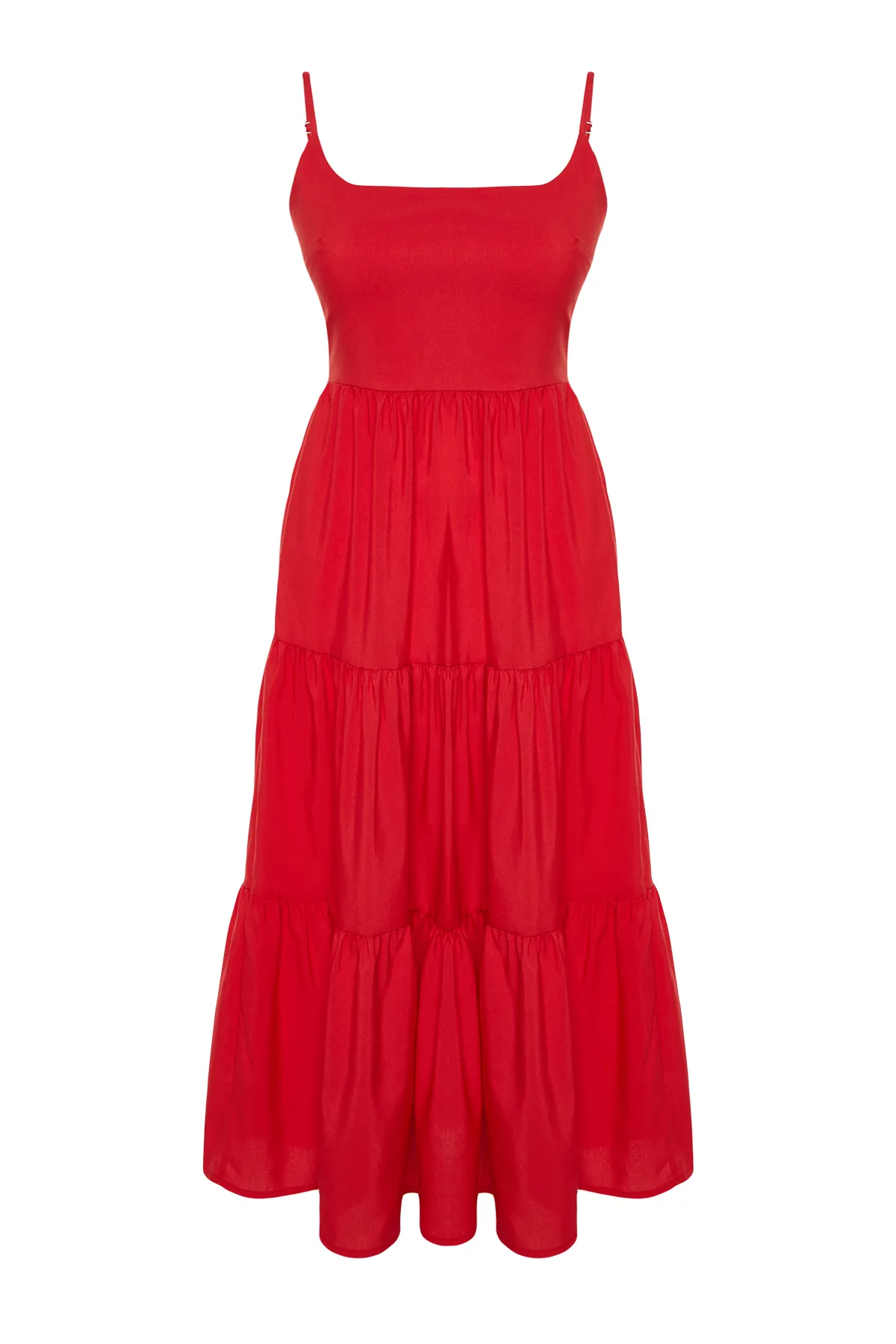 Trendyol Collection  Roter Rock mit Taillenöffnung, gewebter Baumwollmischung, Maxikleid TWOSS24EL00386