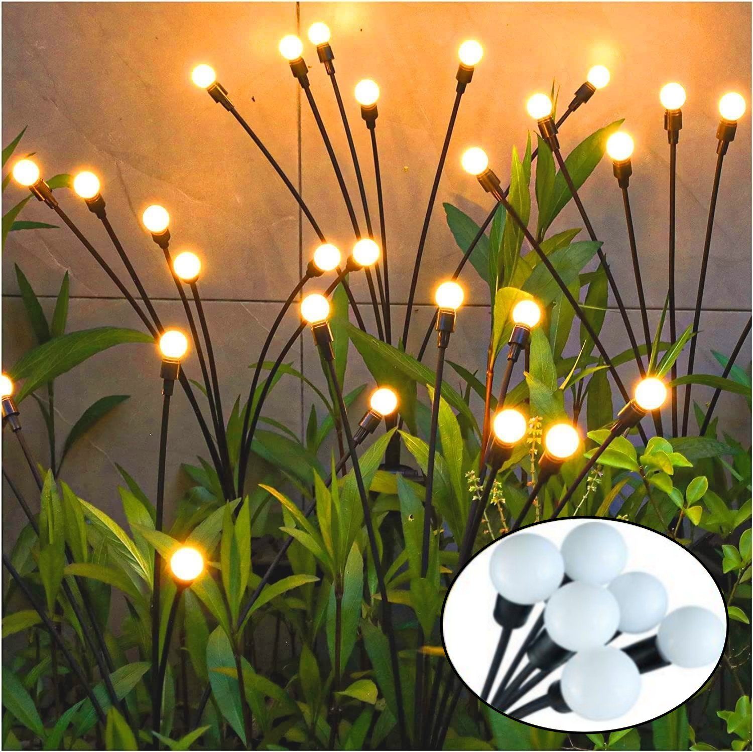 LETGOSPT LED Solarleuchte 1/2/4er -Pack Solarlampen für Außen Garten, Glühwürmchen Leuchte, LED fest integriert, Warmweiß, 8 LED Glühwürmchen Solarleuchten für Garten, IP65 Wasserdicht