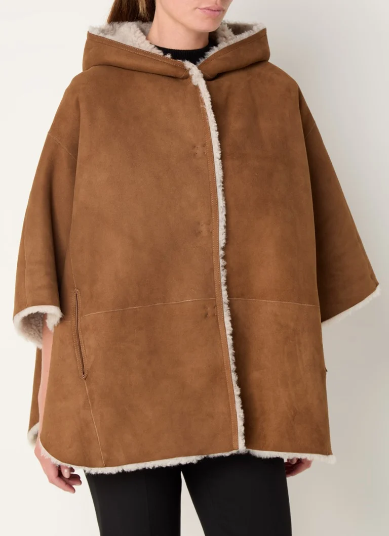Gerard Darel Loriane vendbar saueskinnsponcho med hette