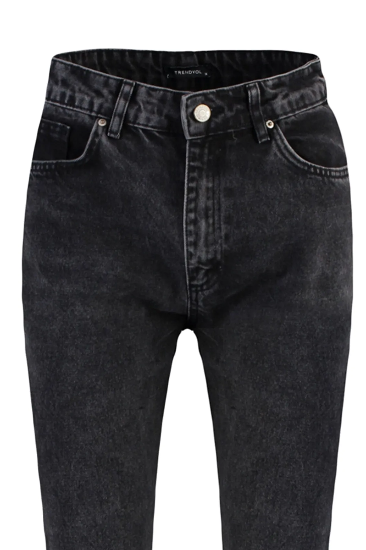Trendyol Collection  Schwarze, nachhaltigere Jeans mit geradem Bein und hoher Taille TWOAW23JE00362