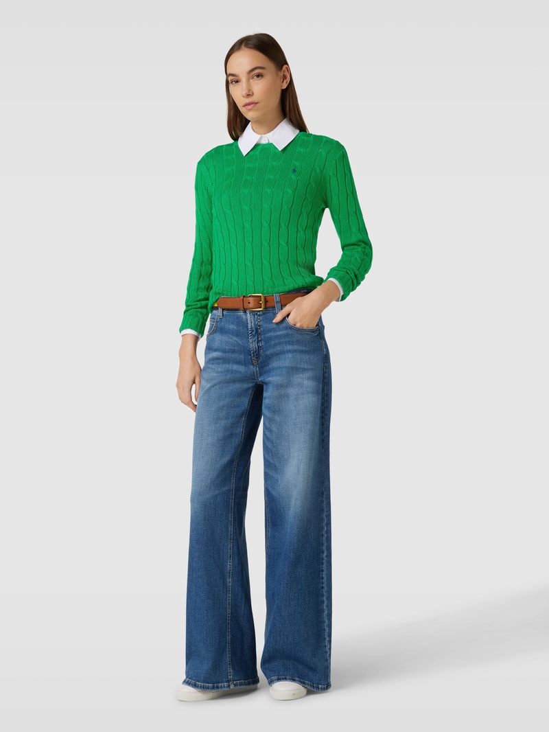 Strickpullover mit Zopfmuster Modell 'JULIANNA' in grasgrün