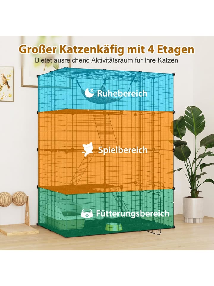 COSTWAY Katzenkäfig 4-stöckig 109,5 x 74 x 142cm in Schwarz günstig kaufen onesize
