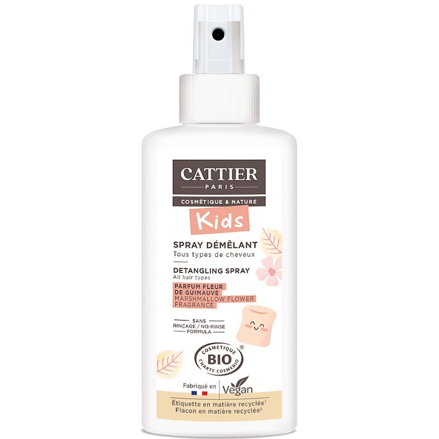 Cattier Spray Démêlant Tous Types de Cheveux - Parfum Fleur de Guimauve 200 ml