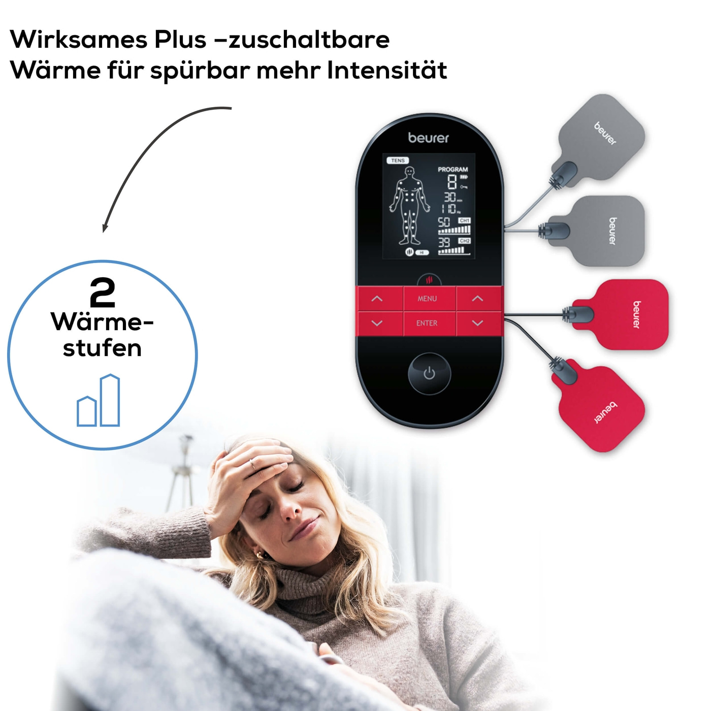 Beurer Digital TENS/EMS EM 59 mit Wärmefunktion-EMS-TENS-Gerät mit Wärmefunktion & 4 Elektroden