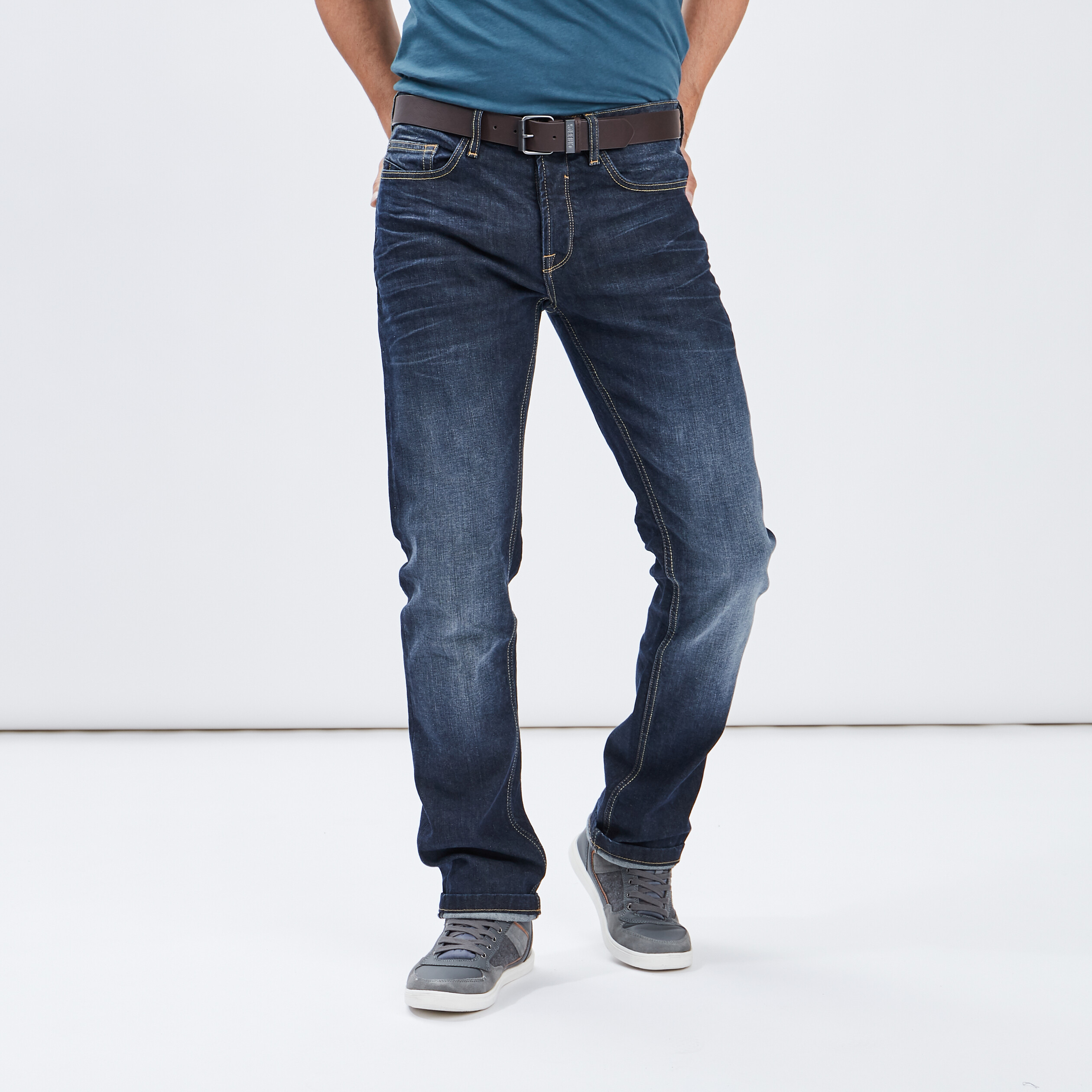 Jeans regular ceinturé denim stone homme | La Halle