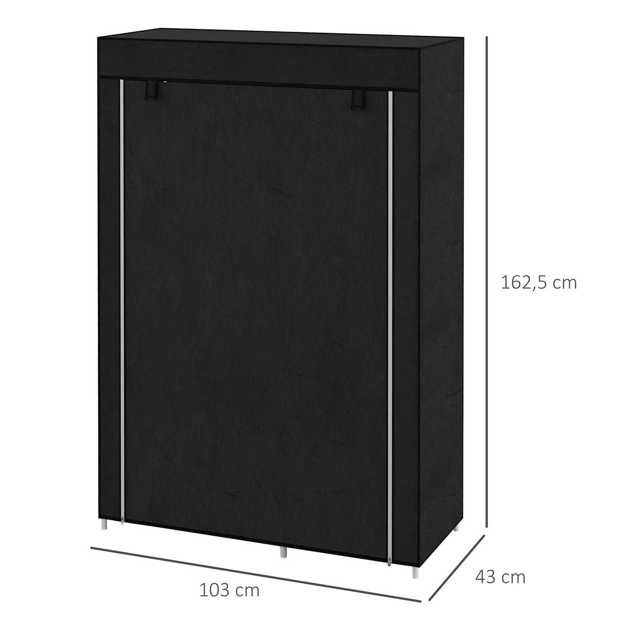HOMCOM Kleiderschrank Stoffschrank mit 2 Kleiderstangen, 6 Fächern, Schwarz