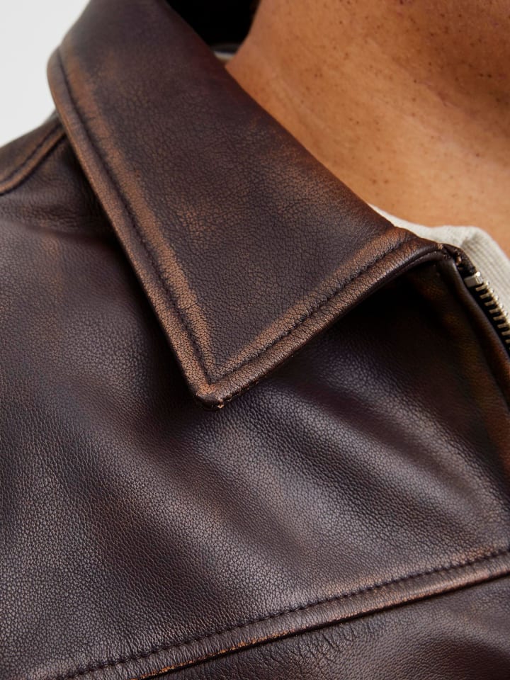 JACK & JONES PLUS Lederjacke in Chocolate Brown günstig kaufen