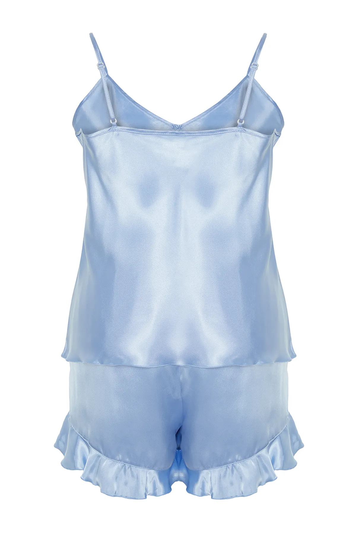 Trendyol Curve  Blaues Pyjama-Set aus gewebtem Satin TBBSS24AI00002