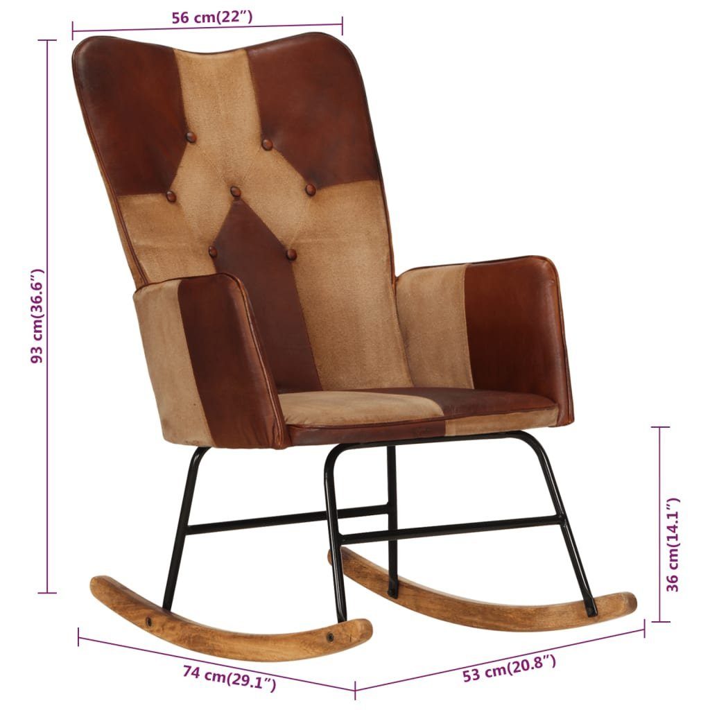 vidaXL Schaukelstuhl Schaukelstuhl Braun Echtleder und Canvas (1 St)