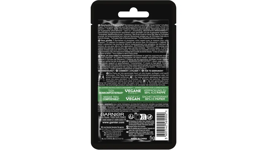 Garnier SkinActive Koffein aufpolsternde Augen-Tuchmaske
