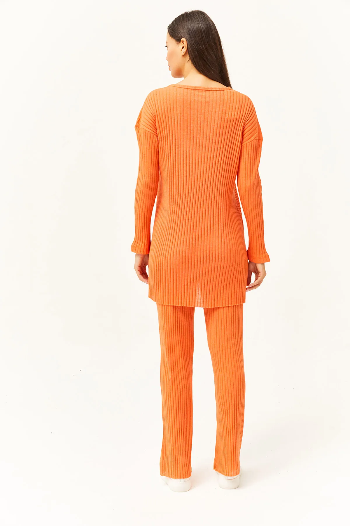 Olalook  Orangefarbenes Oberteil mit Schlitz, Bluse und Unterteil für Damen, Palazzo-Kostüm mit Kordelzug, TKM-19000180