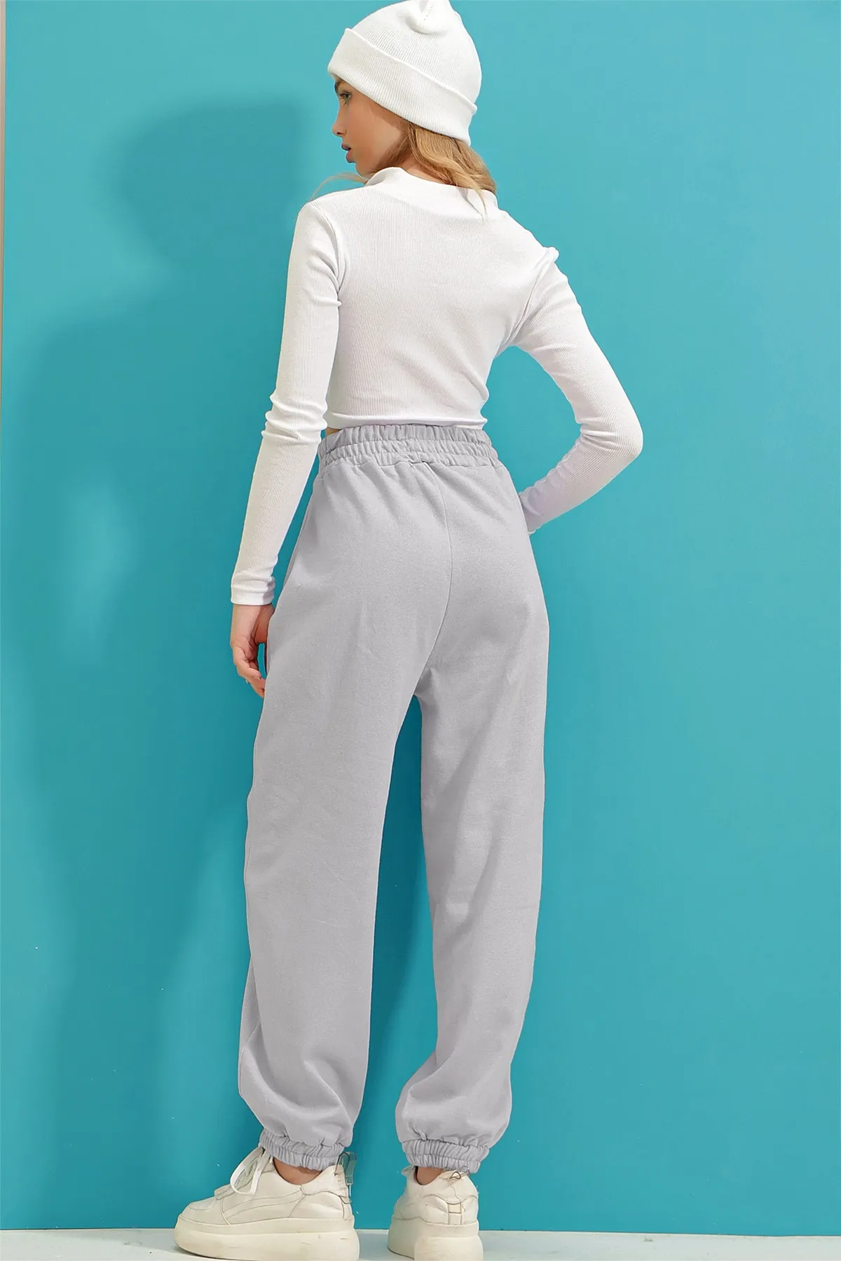 Trend Alaçatı Stili  Damen Grimelange Jogginghose mit hoher Taille, zwei Taschen, gerippter Innenseite, ALC-X9365