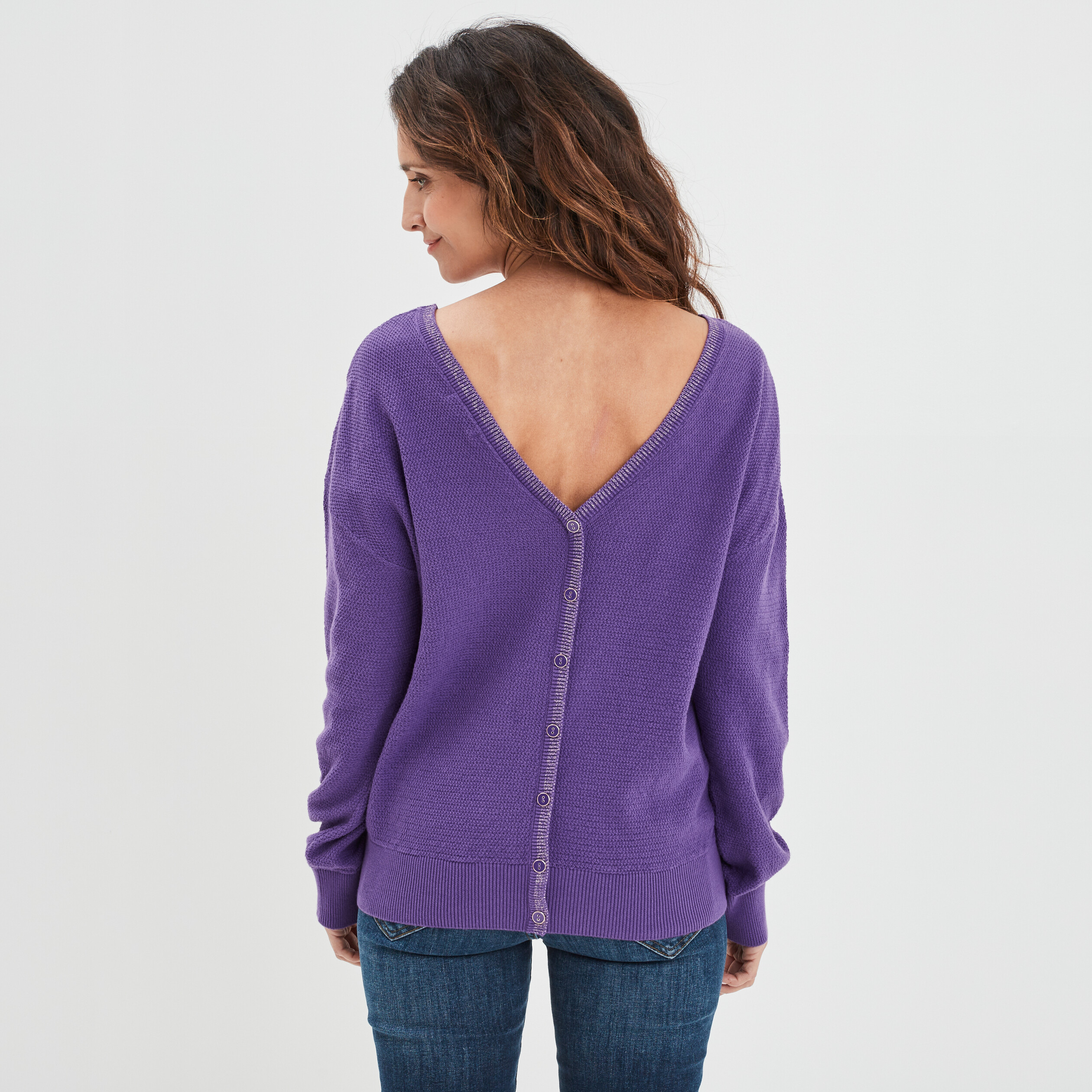 Pull gilet recto-verso col en V violet femme | La Halle