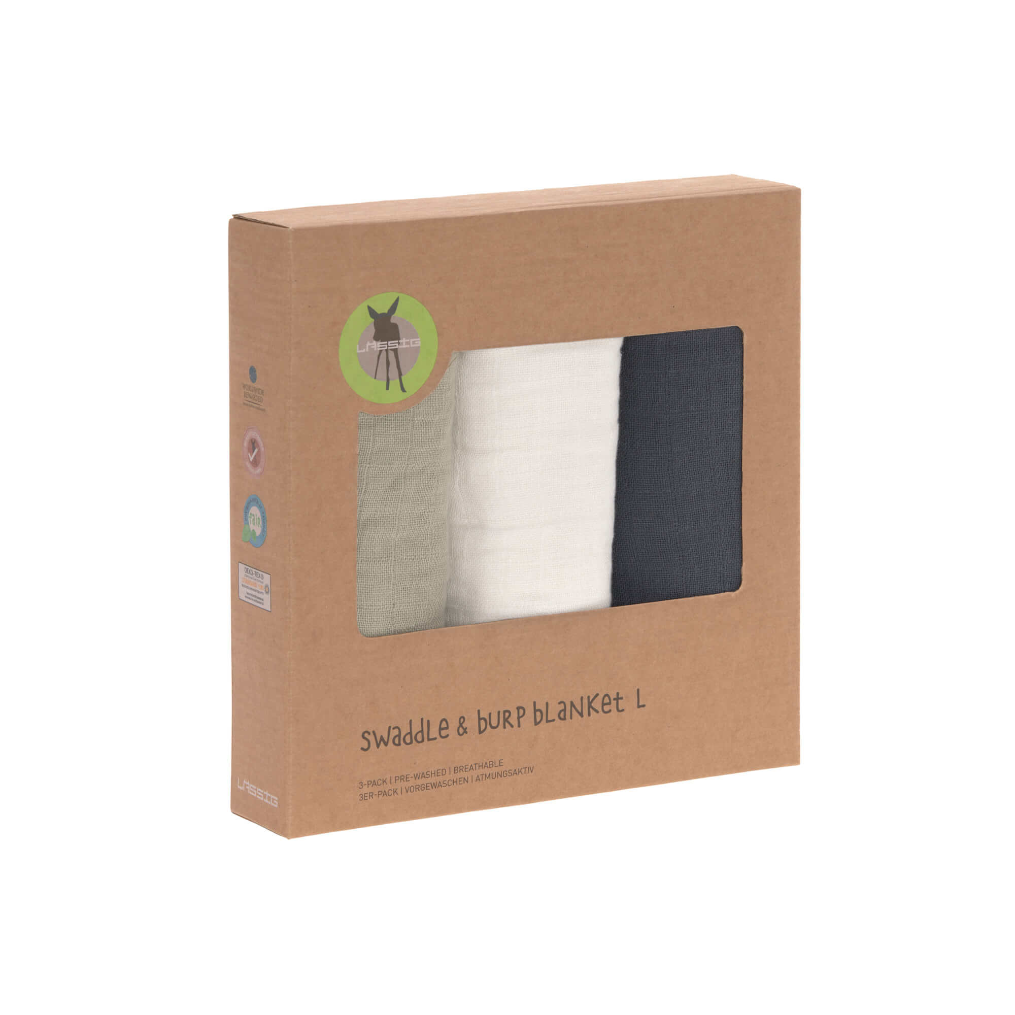 Mulltücher (3 Stk) - Swaddle & Burp Blanket L, Olive Milky Navy