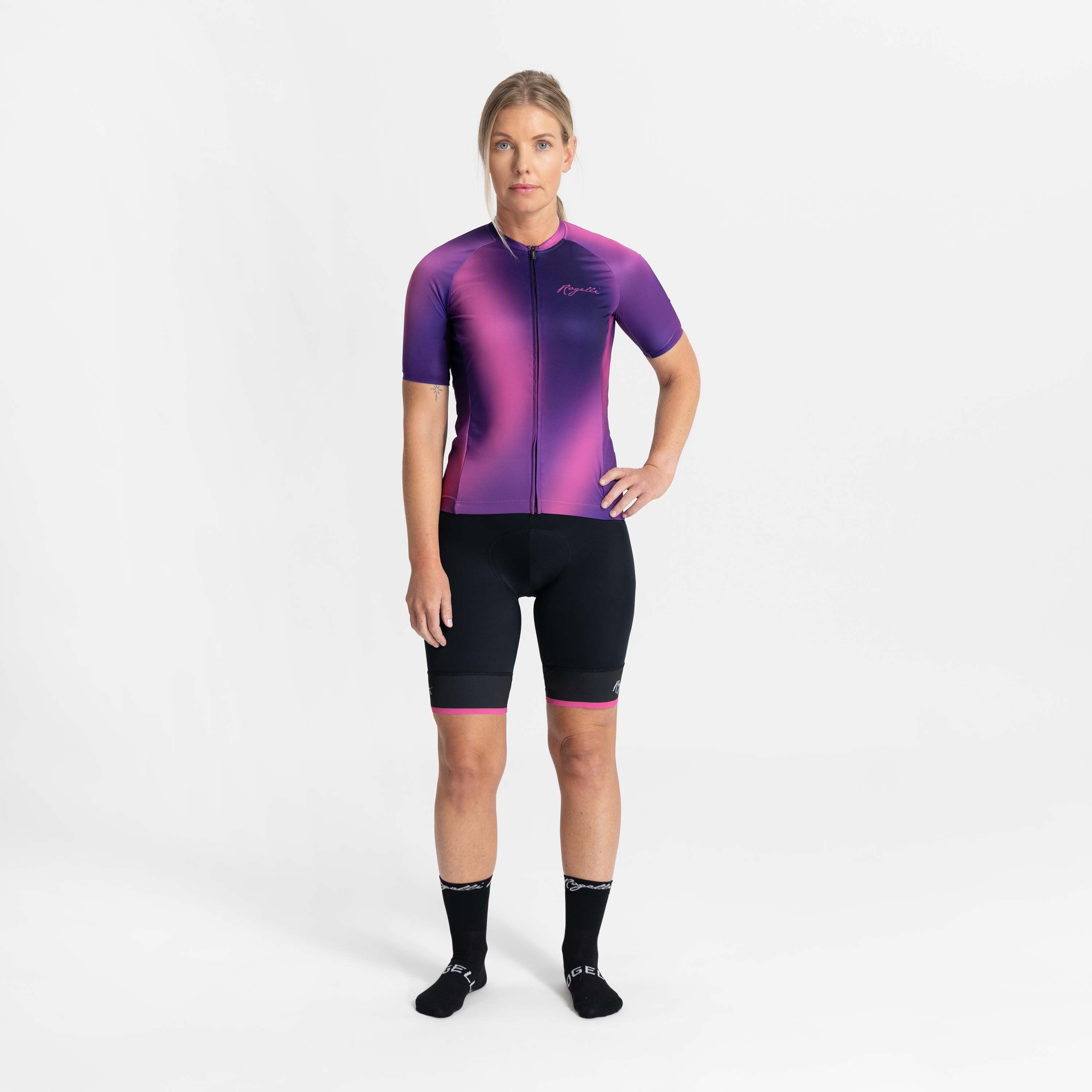 Rogelli Aurora Lila/Rosa Damen Radtrikot Kurzarm