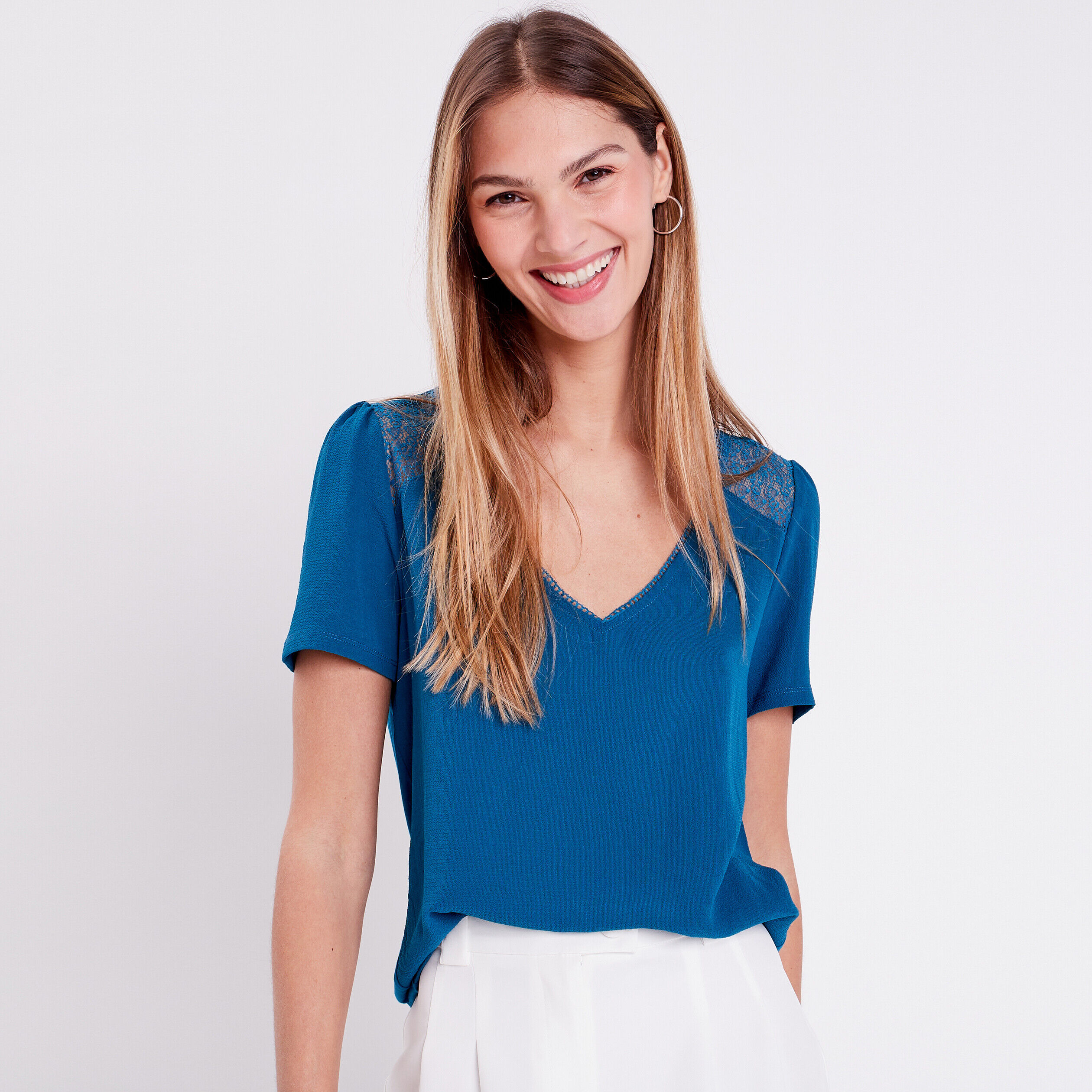 T-shirt manches courtes bleu canard femme | Cache Cache