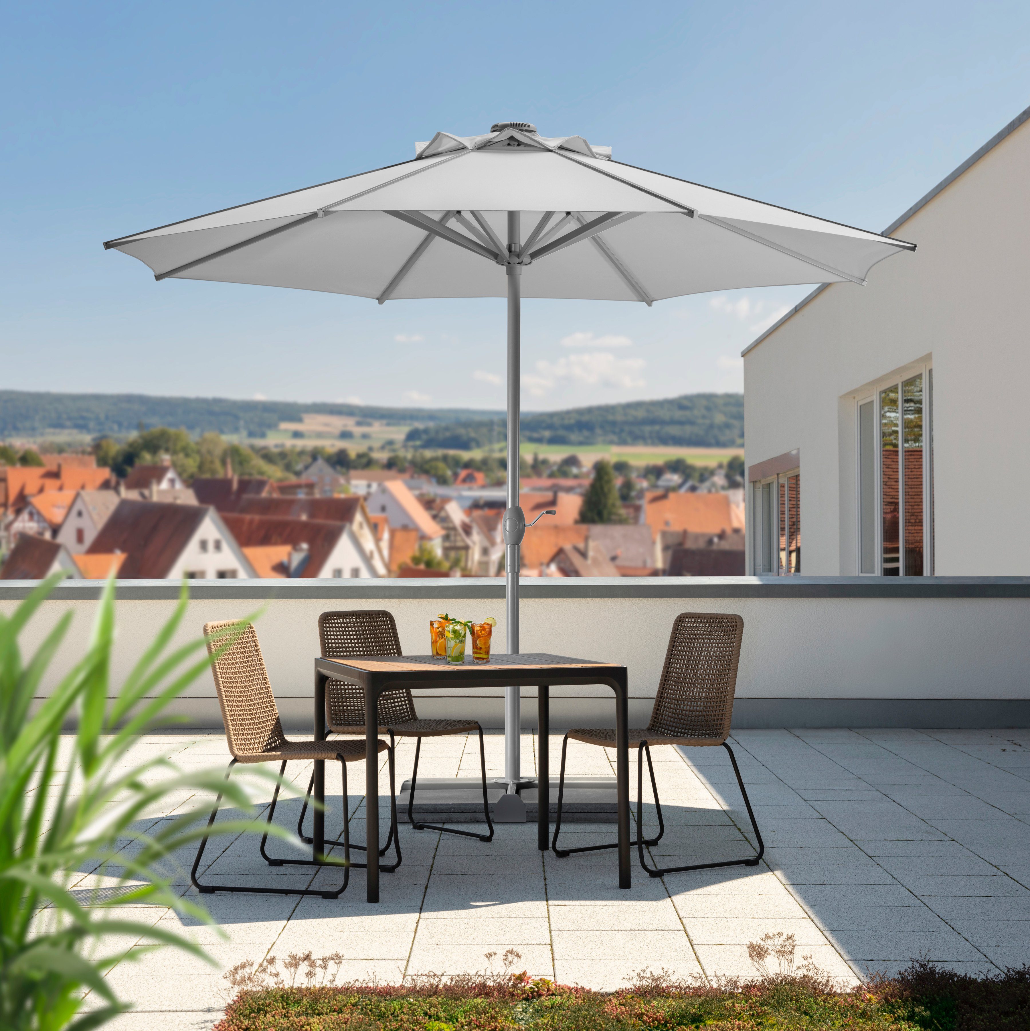 Schneider Schirme Marktschirm Rooftop, ØxH: 350x275 cm, Alu/Polyester, inkl. Plattenständer/Schutzhülle