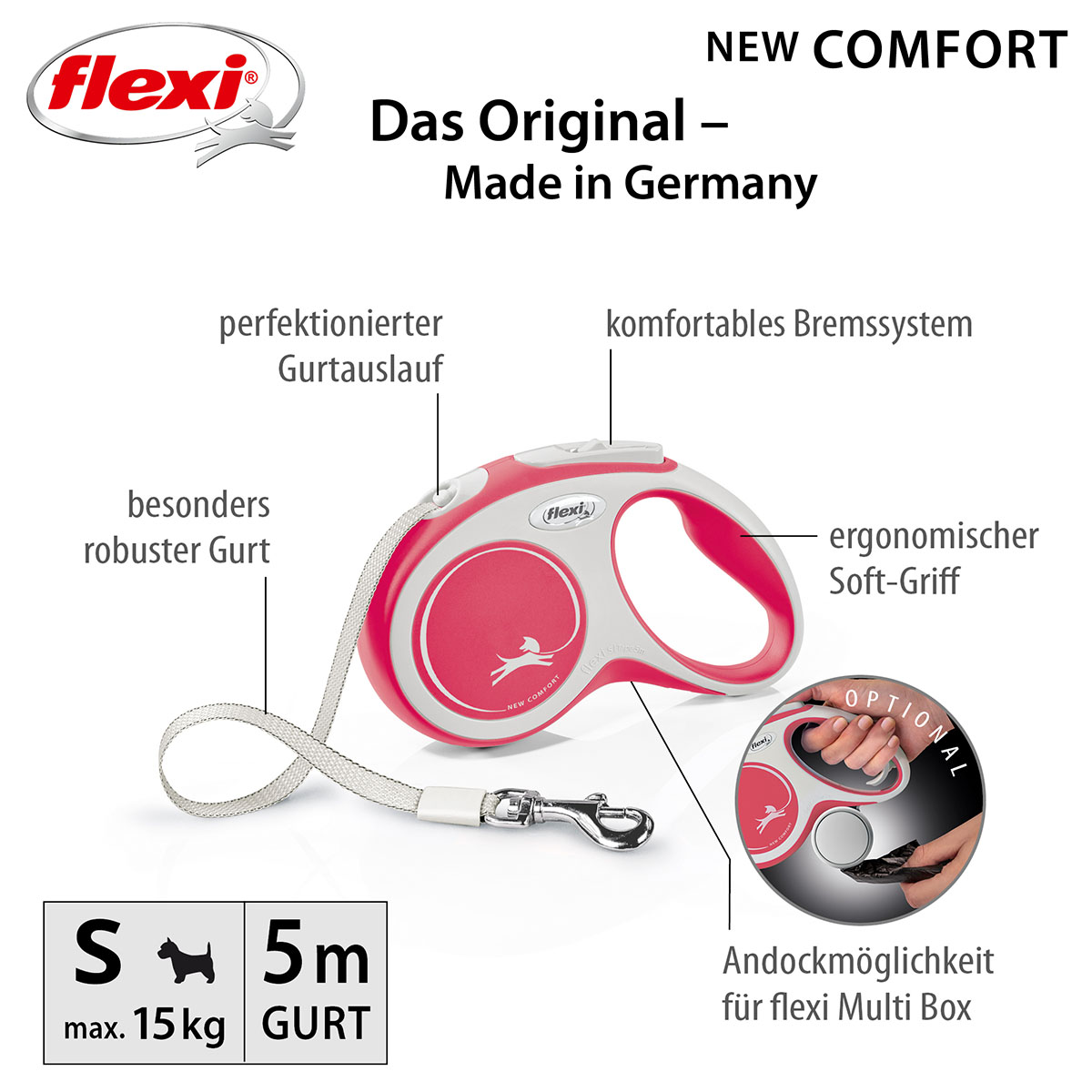 flexi New Comfort Gurtleine rot S 5m günstig kaufen bei ZooRoyal