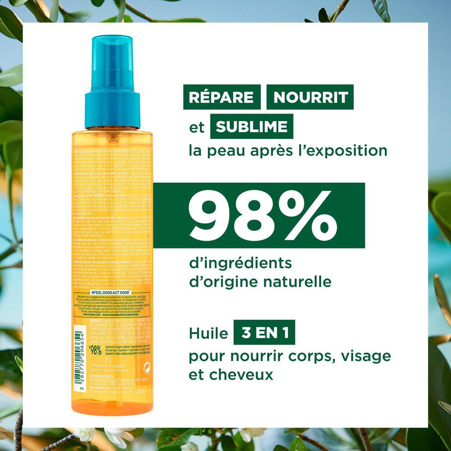 Klorane Huile Réparatrice Après-Soleil Au Monoi et Tamanu Bio 150 ml
