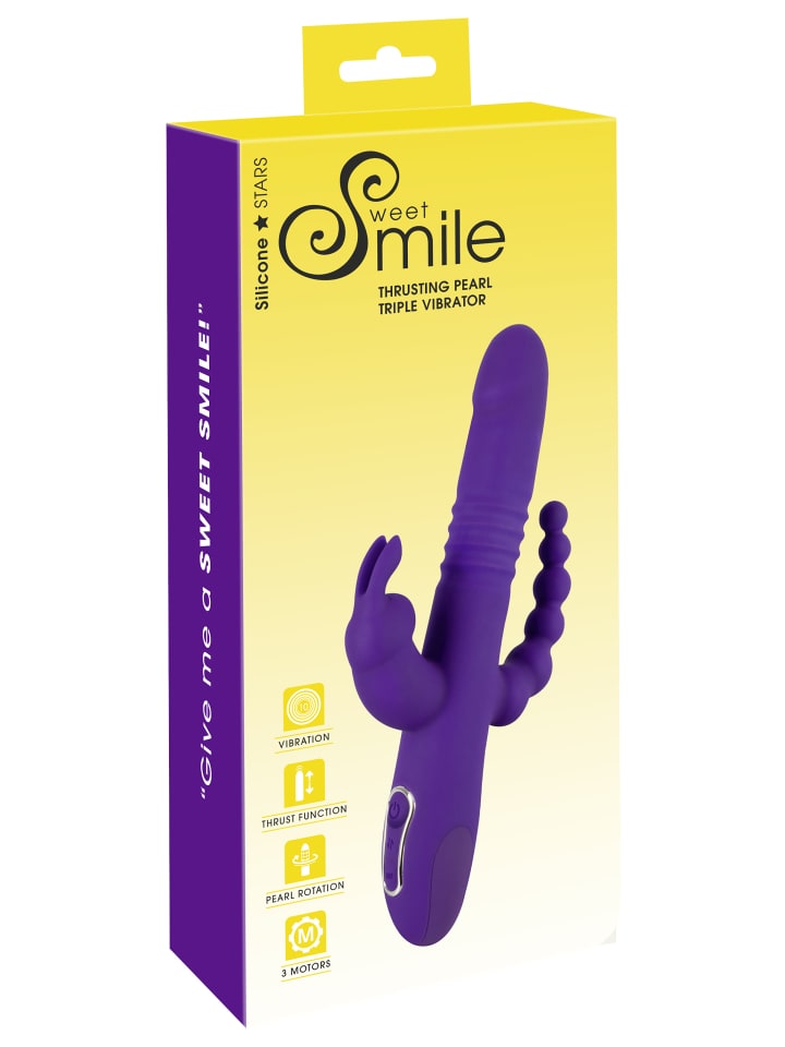 Sweet Smile Vib mit Stoßfunktion und Klitorisreizer Thrusting Pearl Triple in lila günstig kaufen 26 cm