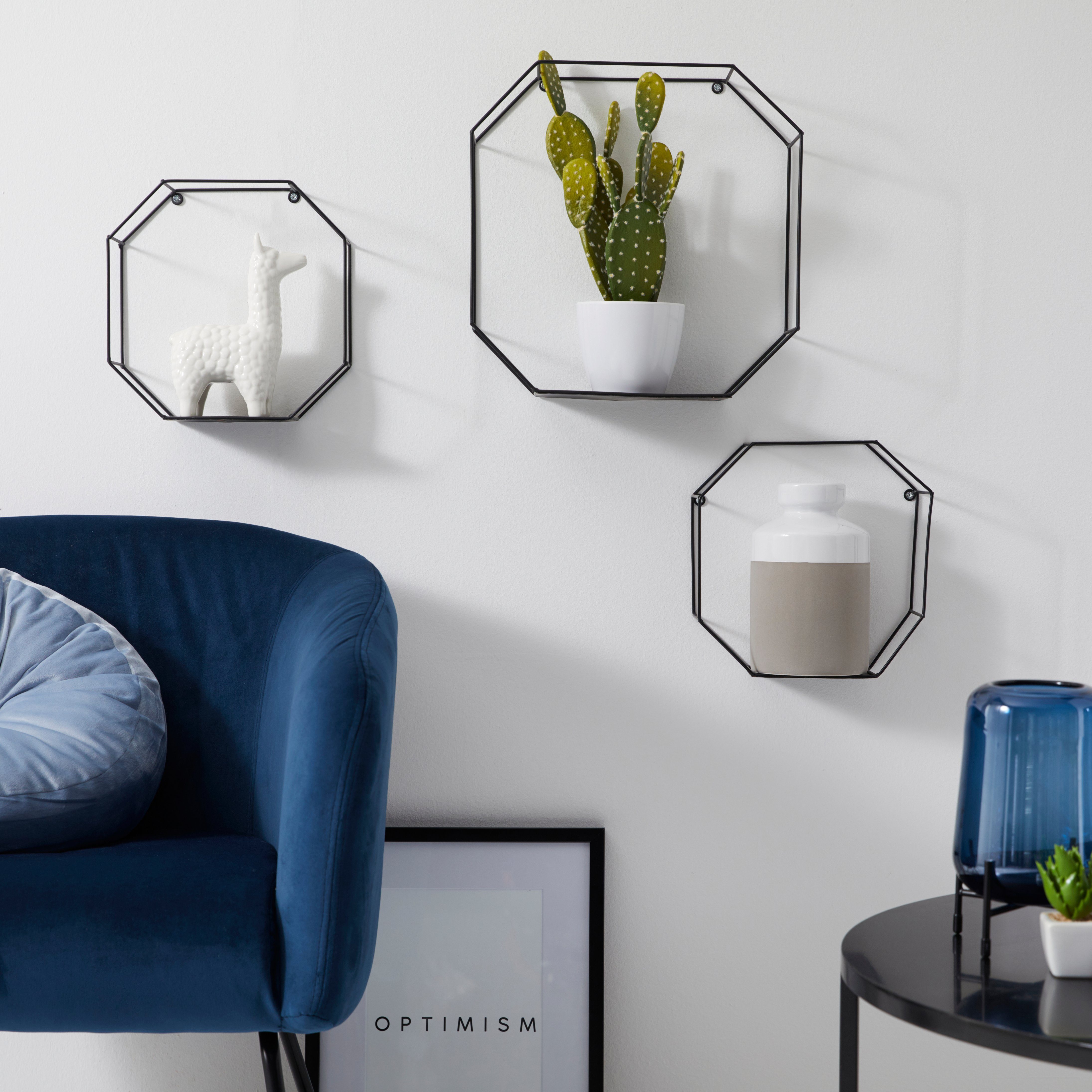 Creativ home Deko-Wandregal, Set 3-tlg., Dekoregal, Wanddeko, bestehend aus achteckigen Elementen