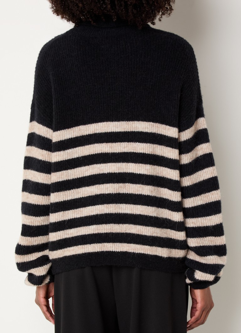 10DAYS Coarse knit sweater in alpaca wool blend with stripe print and col