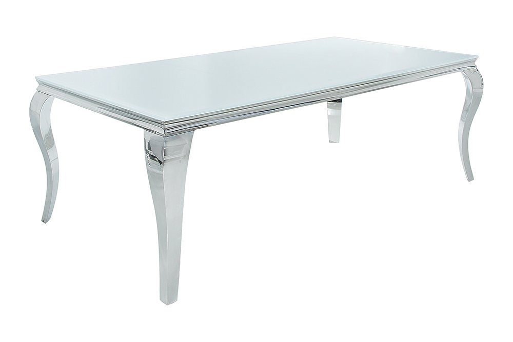 riess-ambiente Esstisch MODERN BAROCK 200cm weiß / silber (Einzelartikel, 1-St), Esszimmer · Opalglas · Edelstahl · eckig