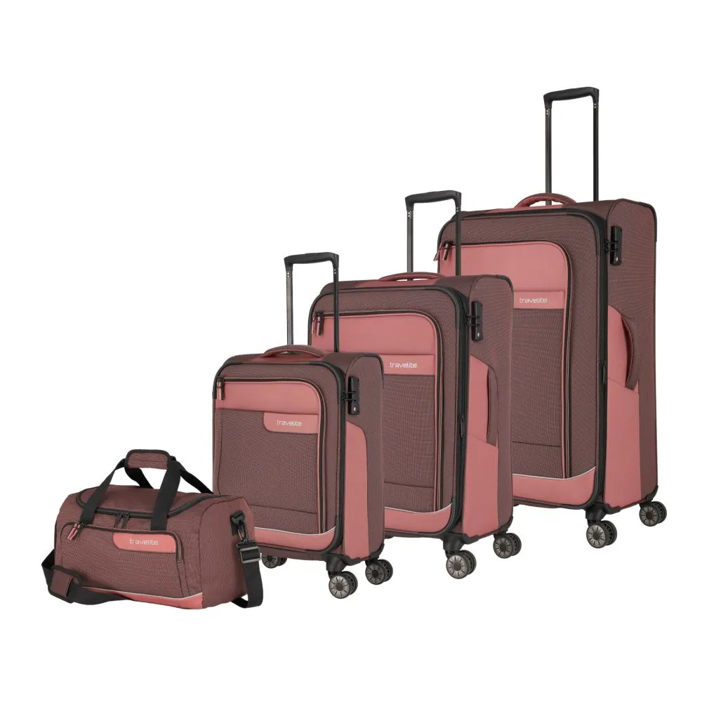 Travelite VIIA Kofferset 4 Rollen Größe L\/M\/S + Reisetasche - Frühlingsrose
