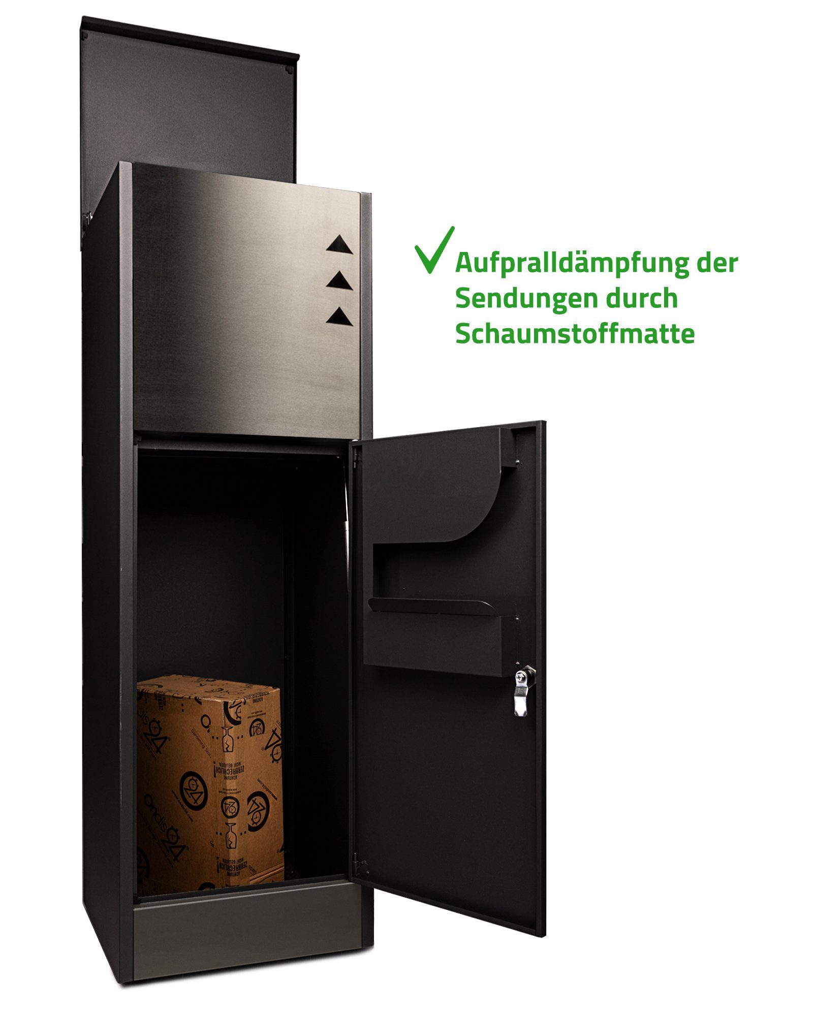 ONDIS24 Paketbox Postbox Briefkasten für Pakete, Päckchen, Warensendungen und Briefe mit Paketsafe, Edelstahl, pulverbeschichtet, rostfrei, galvanisiert, mit Gasdruckfedern