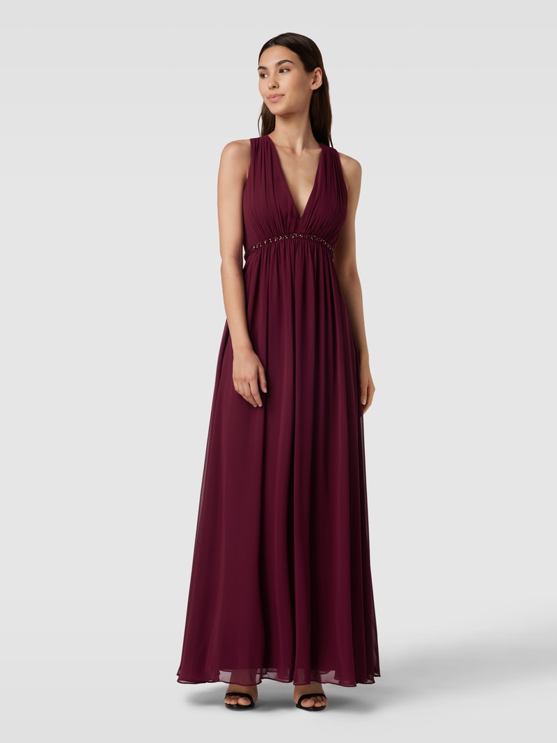 Abendkleid mit Raffungen in kirschrot meliert