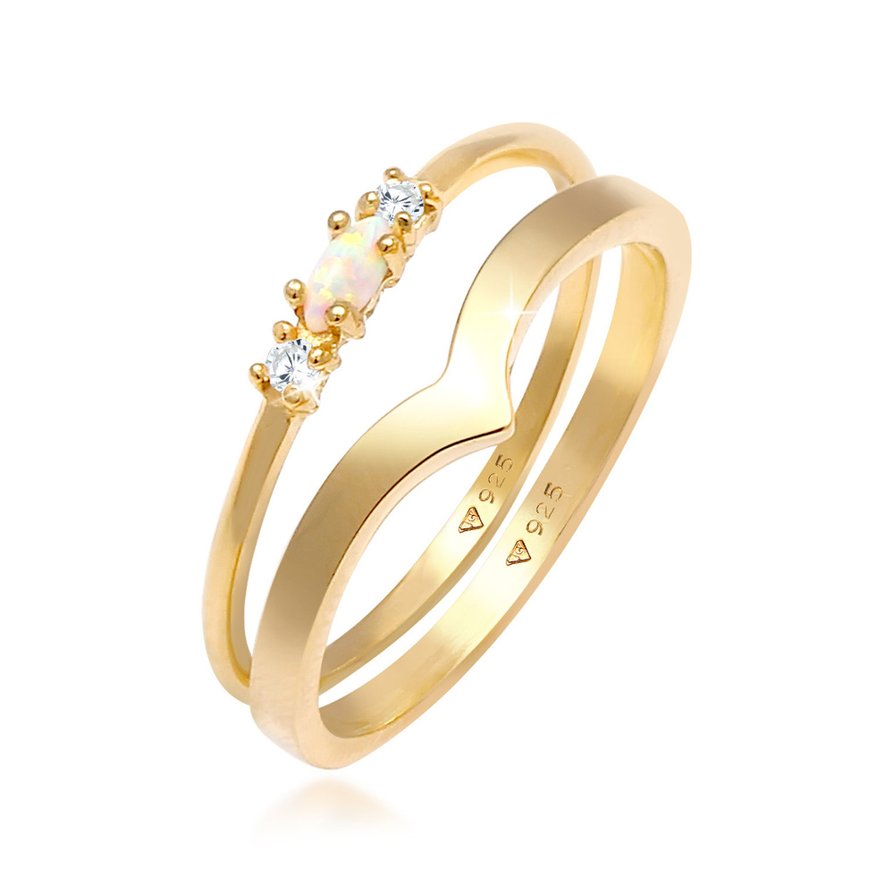 Elli Elli Bague Femmes Ensemble Marquise Forme de V Basique avec Opale Synthétique et  Bague