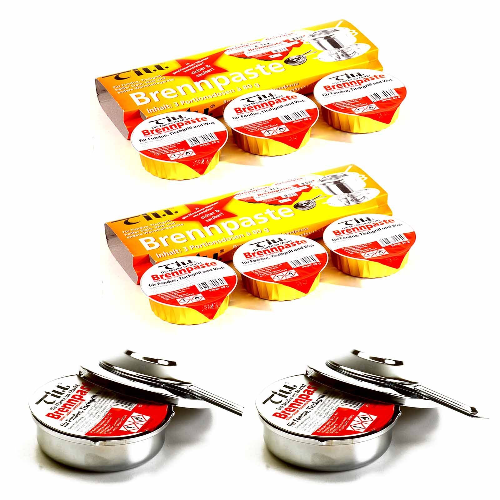 Till Bioethanol 2x Pastenbrenner Spiritusbrenner Rechaud Brenner Fondue Speisewärmer, verchromt mit 8x Ethanol Brennpaste a 80 g
