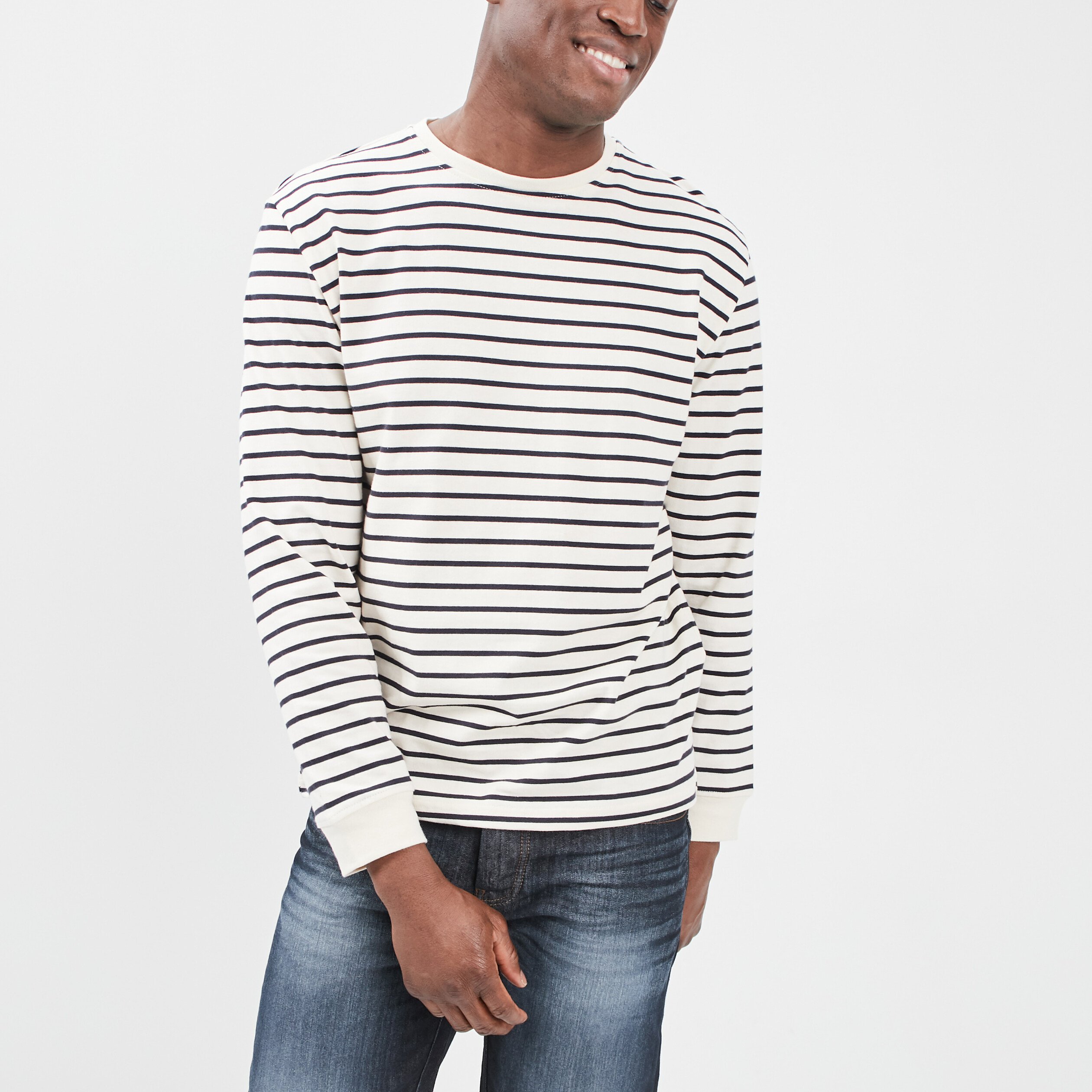 T-shirt manches longues marinière ecru homme | La Halle