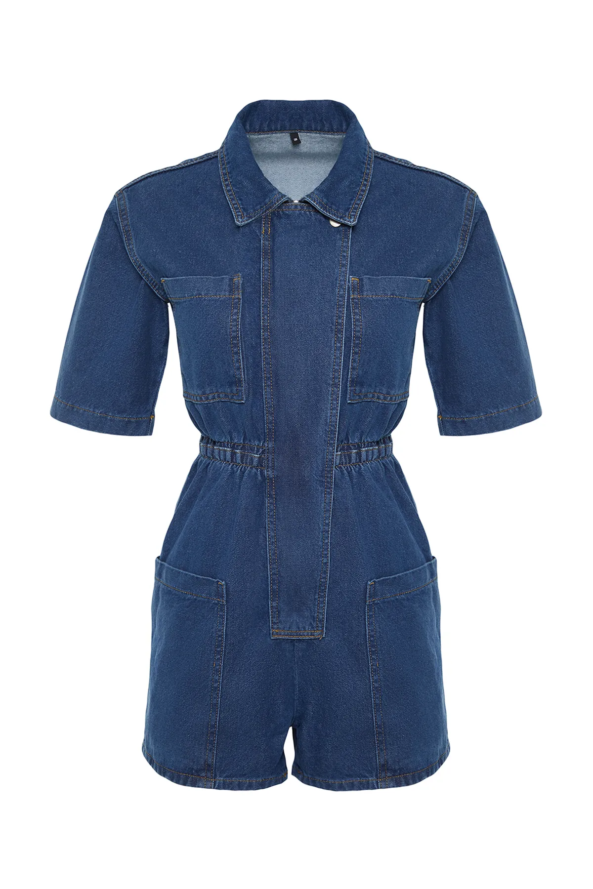 Trendyol Collection  Dunkelblauer Denim-Shorts-Overall mit elastischem Bund TWOSS24TU00017