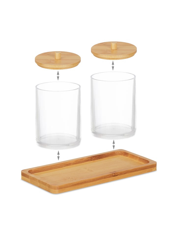 relaxdays Wattestäbchenbehälter in Transparent/ Natur günstig kaufen onesize