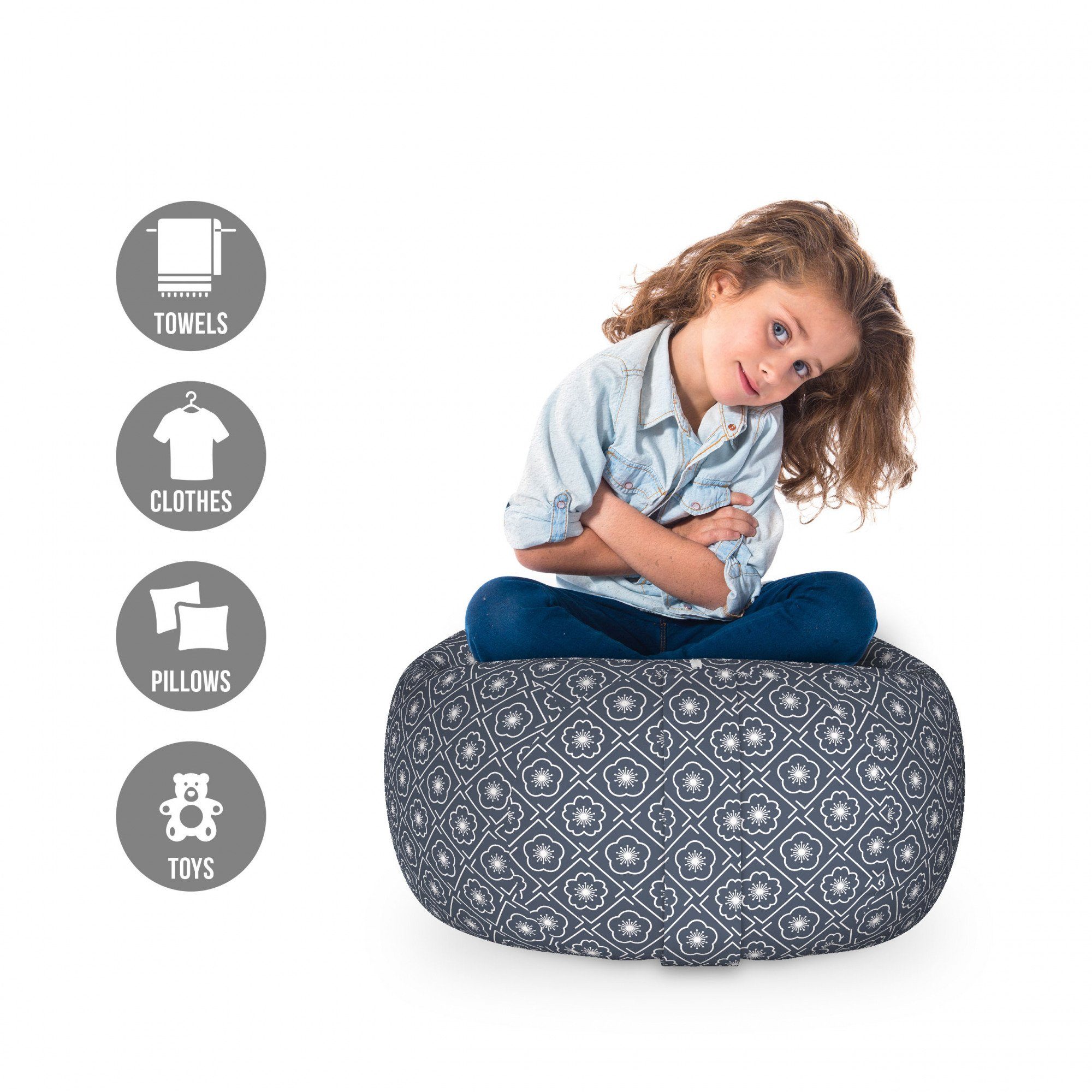 Abakuhaus Spielzeugtruhe Gefüllter Tier Organizer Waschbare Tasche für Kinder, japanisch Floral Karo Tile