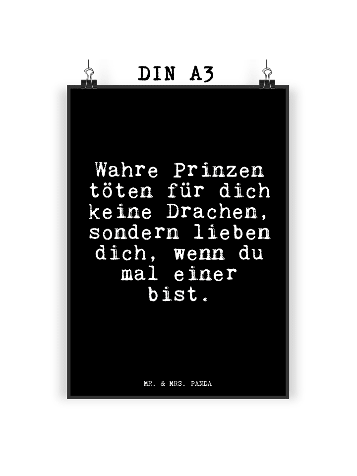 Mr. & Mrs. Panda Poster Wahre Prinzen töten für... mit Spruch in Schwarz günstig kaufen