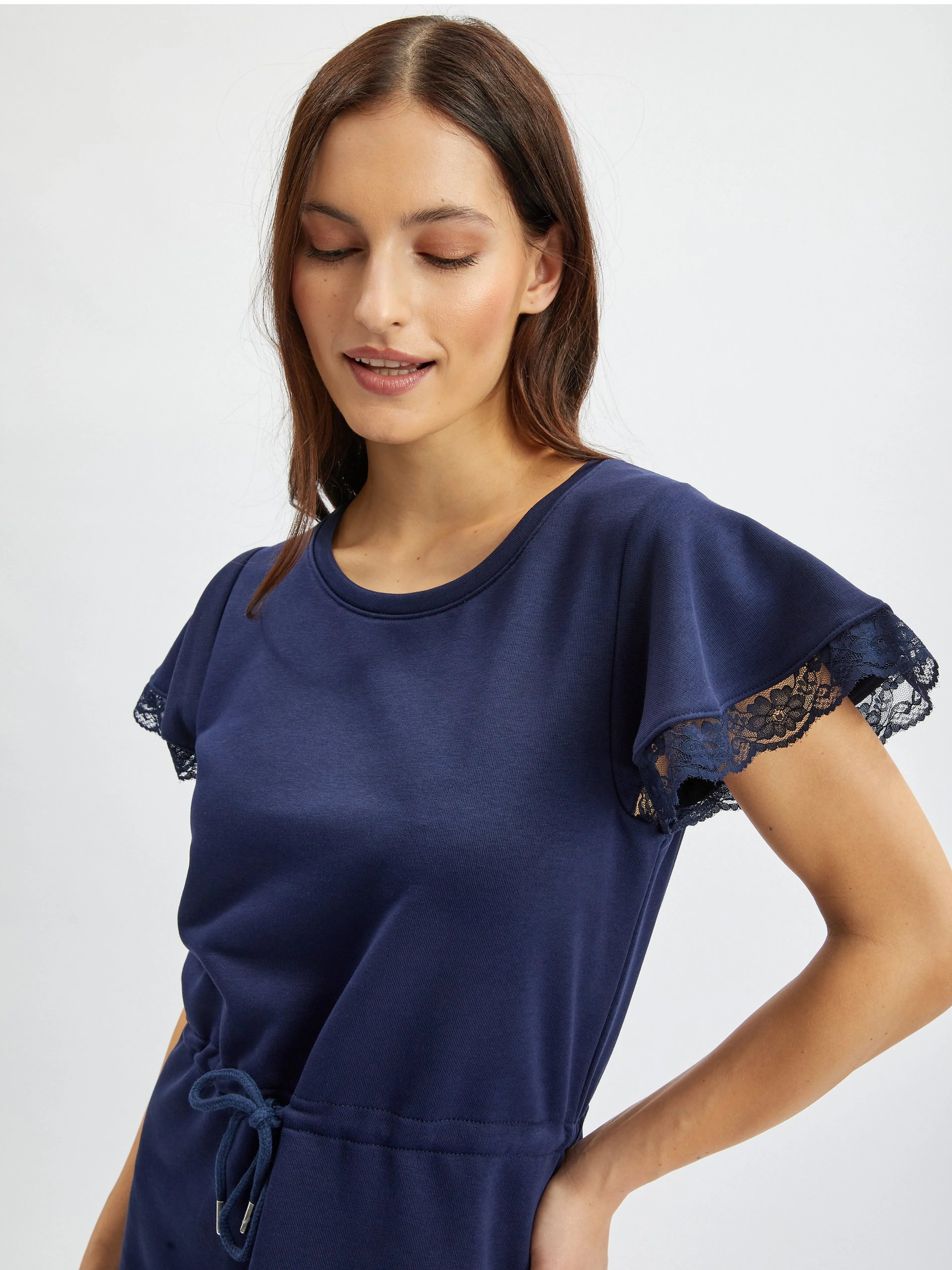 Dunkelblaues Damen-Sweatshirt-Kleid mit Spitze ORSAY